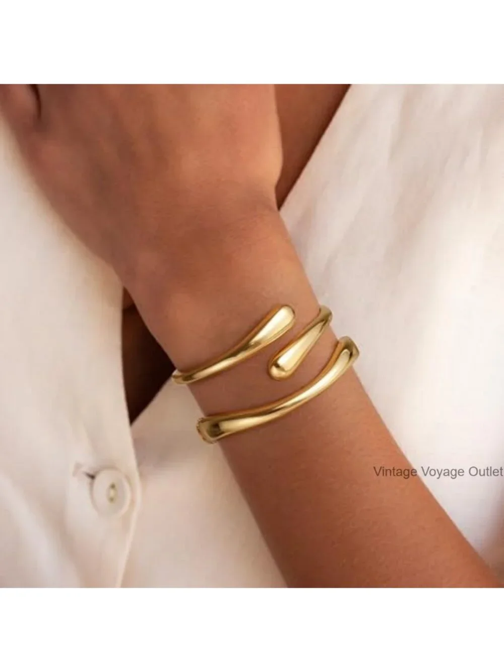 18K Gold Plated Bangle Bracelet Set Chunky Twist Cuff Non Tarnish Waterproof